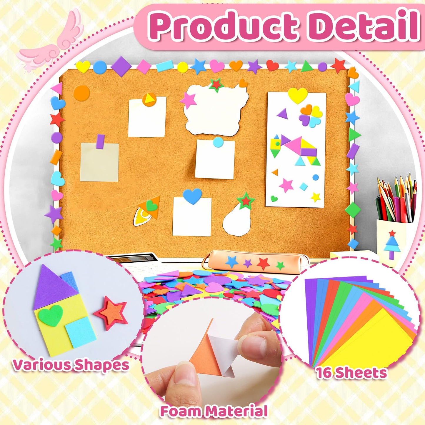 1700Pcs Foam Stickers Foam Shape Stickers Heart Star Square Geometric Sticker for Crafts Self Adhesive Small Large Shape Sticker for Kids Reward Classroom Scrapbook Home Christmas Party Decor