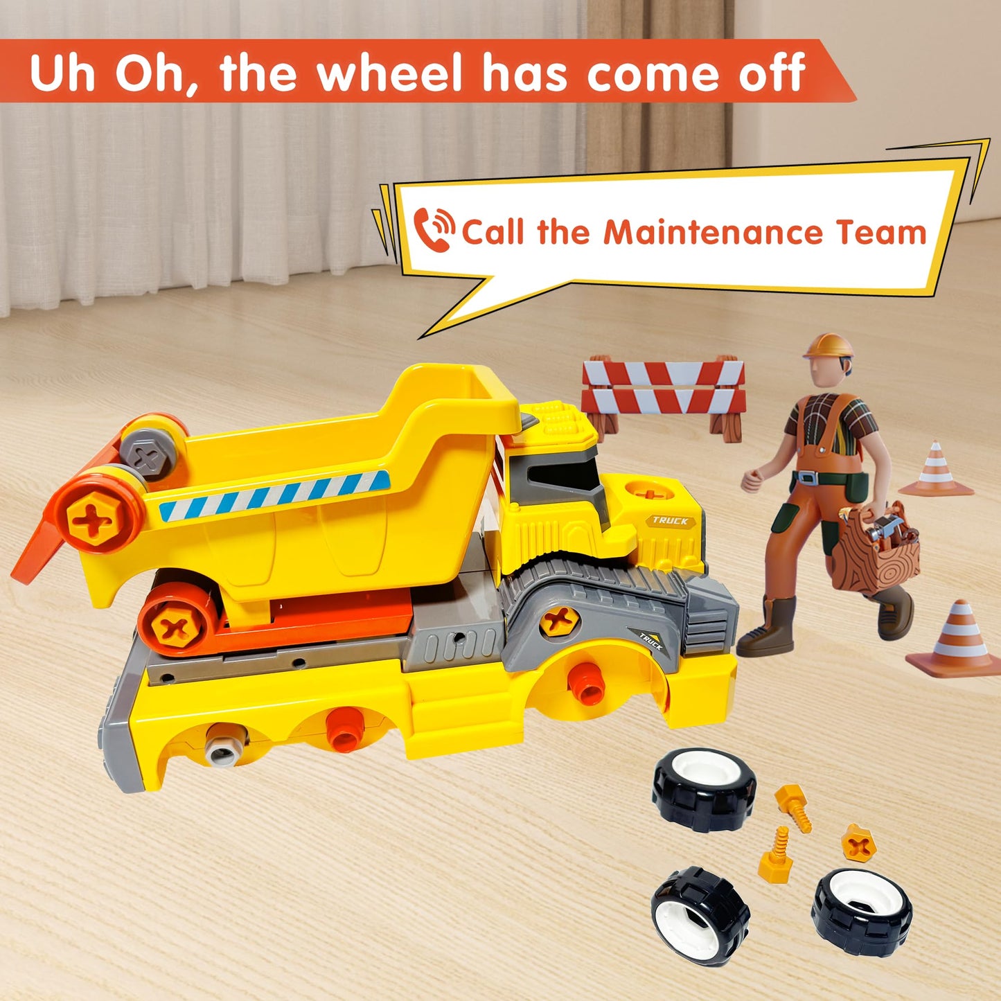 EKU EASYKU 11inches Large Take Apart Construction Toys Dump Trucks for Boys Girls Kids 3-5 6-8 Year Old Electric Drill Set Assembly Building Toys Learning Toys