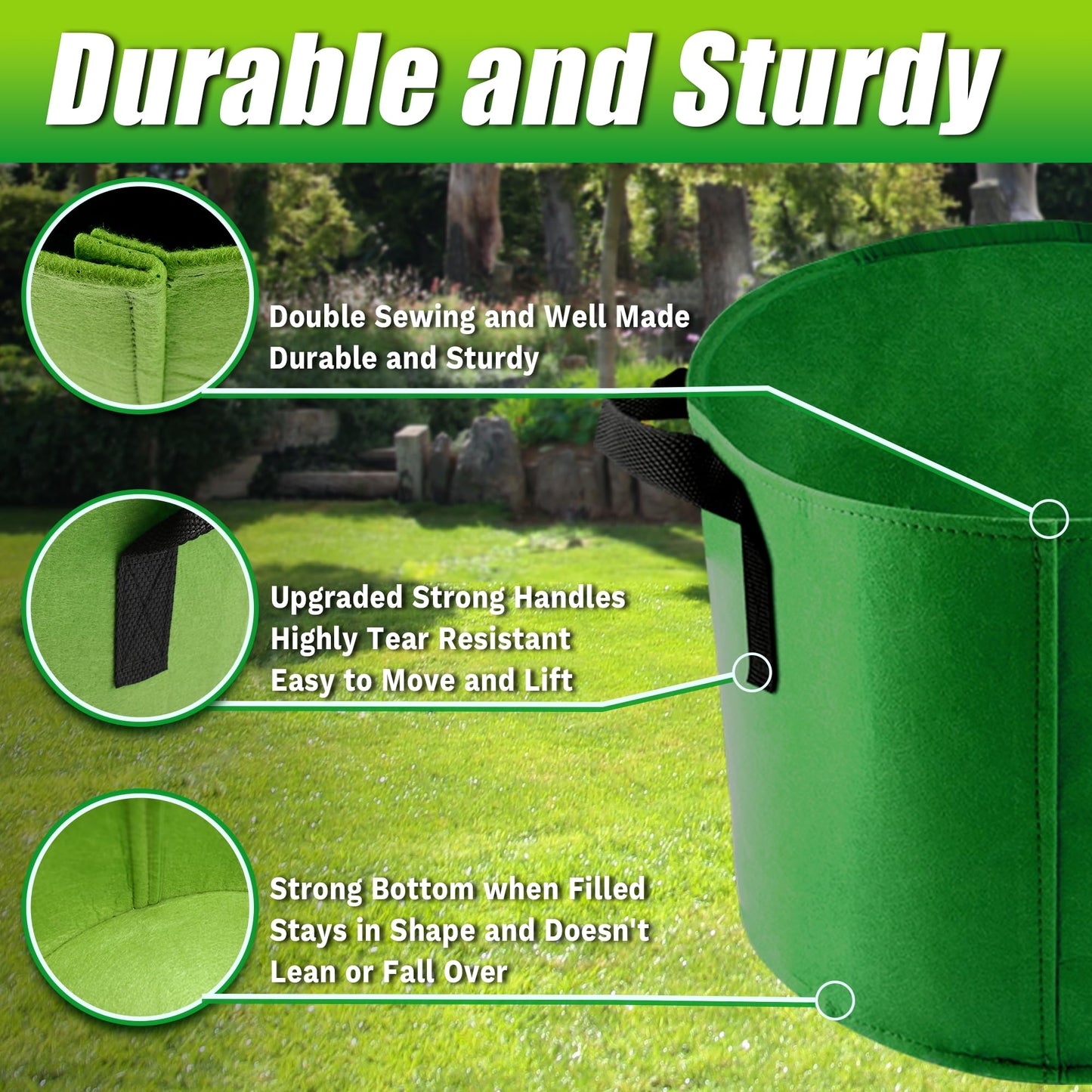 Sinimaka 15 Gallon Grow Bags, 7 Pack Colorful Fabric Plant Pots with Handles for Garden and Outdoor Planting