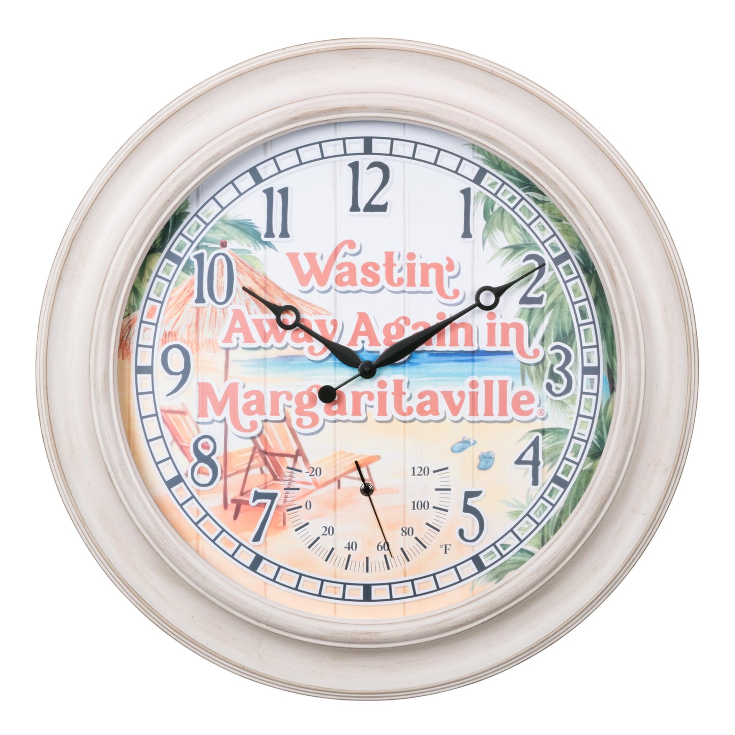La Crosse Clock 433-3267MVT 26.2" Indoor/Outdoor Whitewashed Analog Quartz Clock with Temp and Humidity