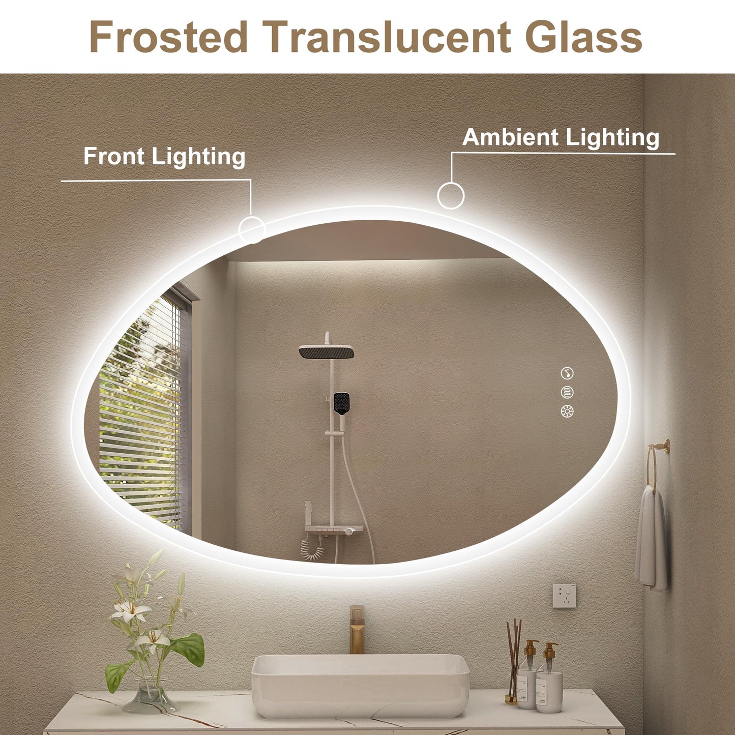 S·BAGNO 36’’×24’’ Led Bathroom Mirror with Lights, Backlit and Front Lighted, Anti-Fog Wall-Mounted Vanity Mirror 3000K/4000K/6500K, Dimmable Inside Bluetooth Speaker Smart Mirror