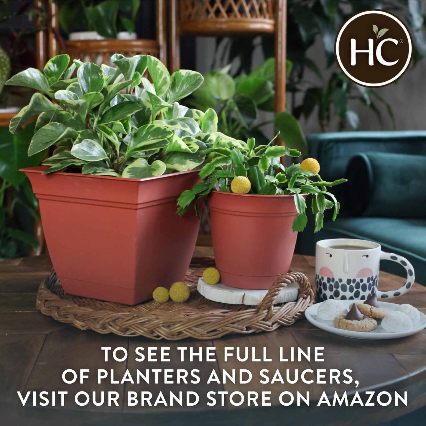 The HC Companies Eclipse Round Planter with Saucer - Outdoor & Indoor Plant Pot with Drainage Holes - Lightweight, UV-Resistant Plastic Pots for Plants, Flowers & Herbs (6" Slate Blue, Pack of 1)