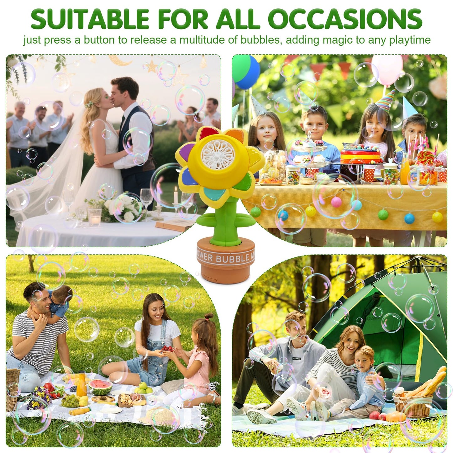 Sunflower Bubble Machine with Remote Control, Dancing Sunflower Bubble Machine with LED Lights, Rechargeable Automatic Bubble Maker for Car, Weddings, Birthday Parties