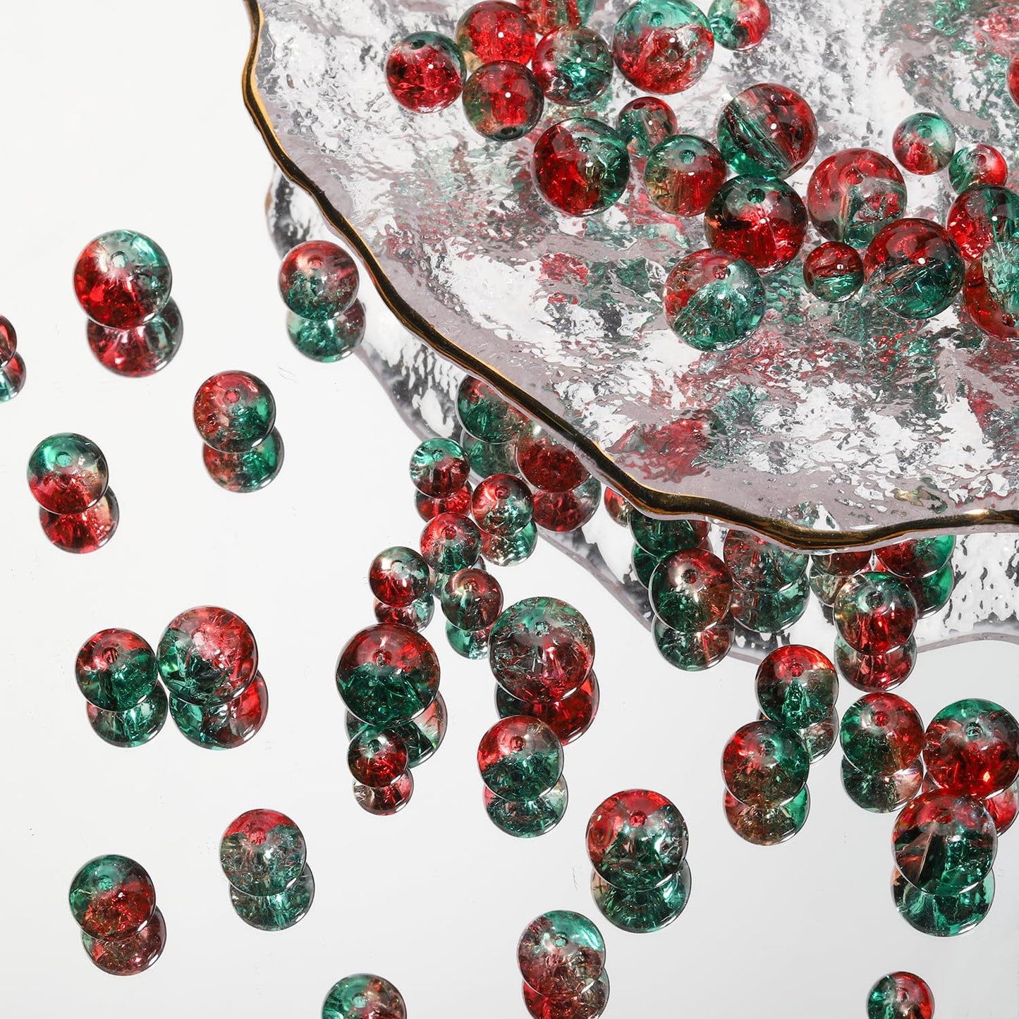 NITOPUPU 100Pcs 10mm Christmas Beads Made of Glass, Round Loose Gemstone Stone Beads for Jewerly Making with Crystal Stretch Cord