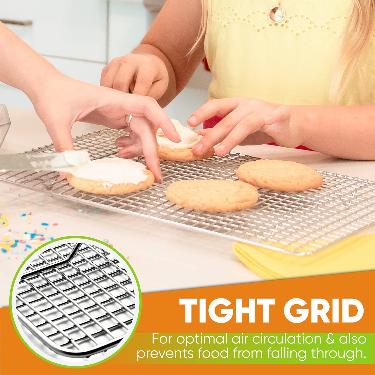 Spring Chef 10" x 15" Stainless Steel Cooling Racks for Baking - Oven Safe - Cookie Racks for Cooling Cookies - Fits Jelly Roll Pan - Perfect for Grilling, Roasting, Cooking, Drying - Set of 2