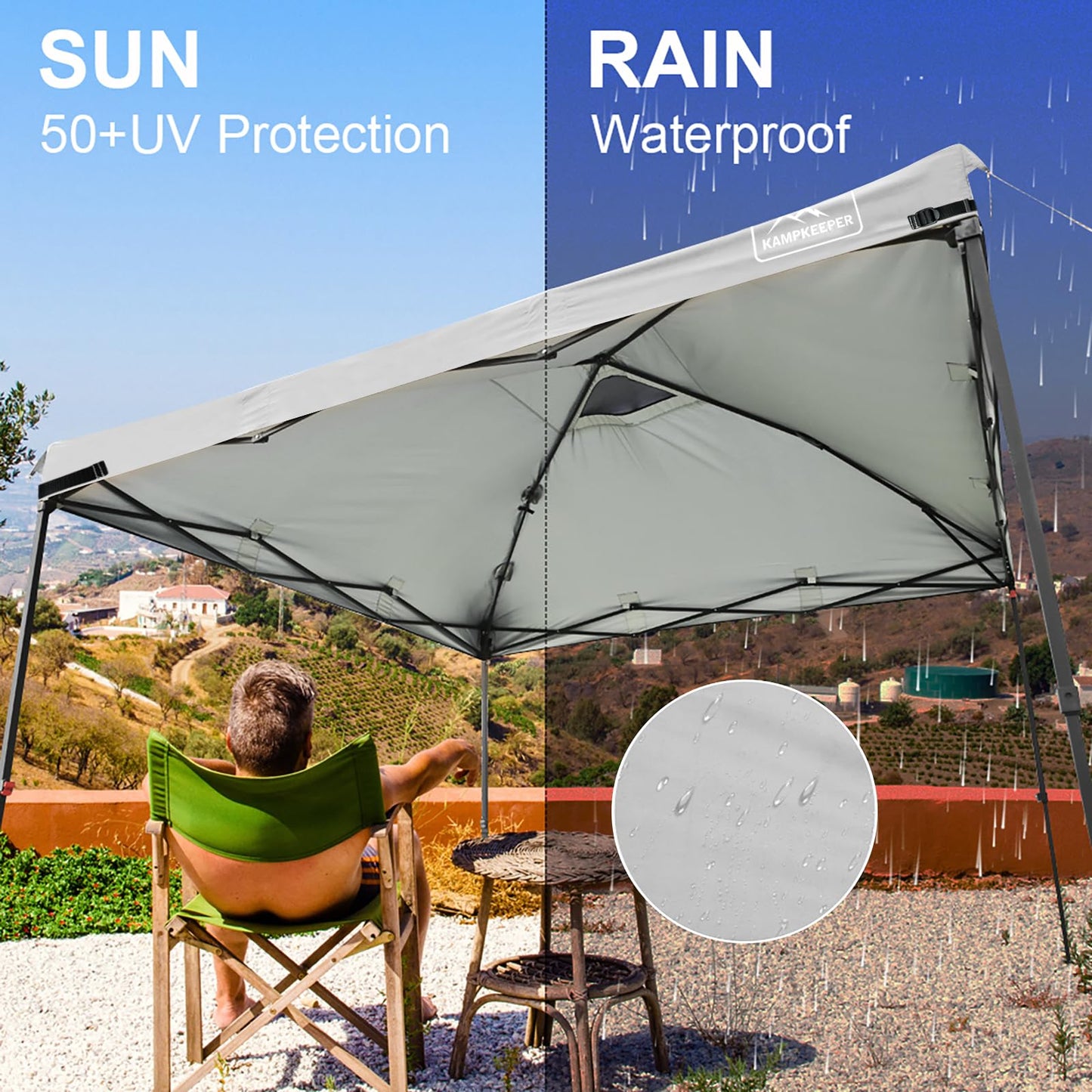 KAMPKEEPER Replacement Top Pop Up Canopy Tent Cover Roof with Air Vent and Adjustable Elastic Strap, Polyester UV Waterproof for Outdoor Garden Patio Sun Shade(Top Only) (Light Gray, 10x10FT)