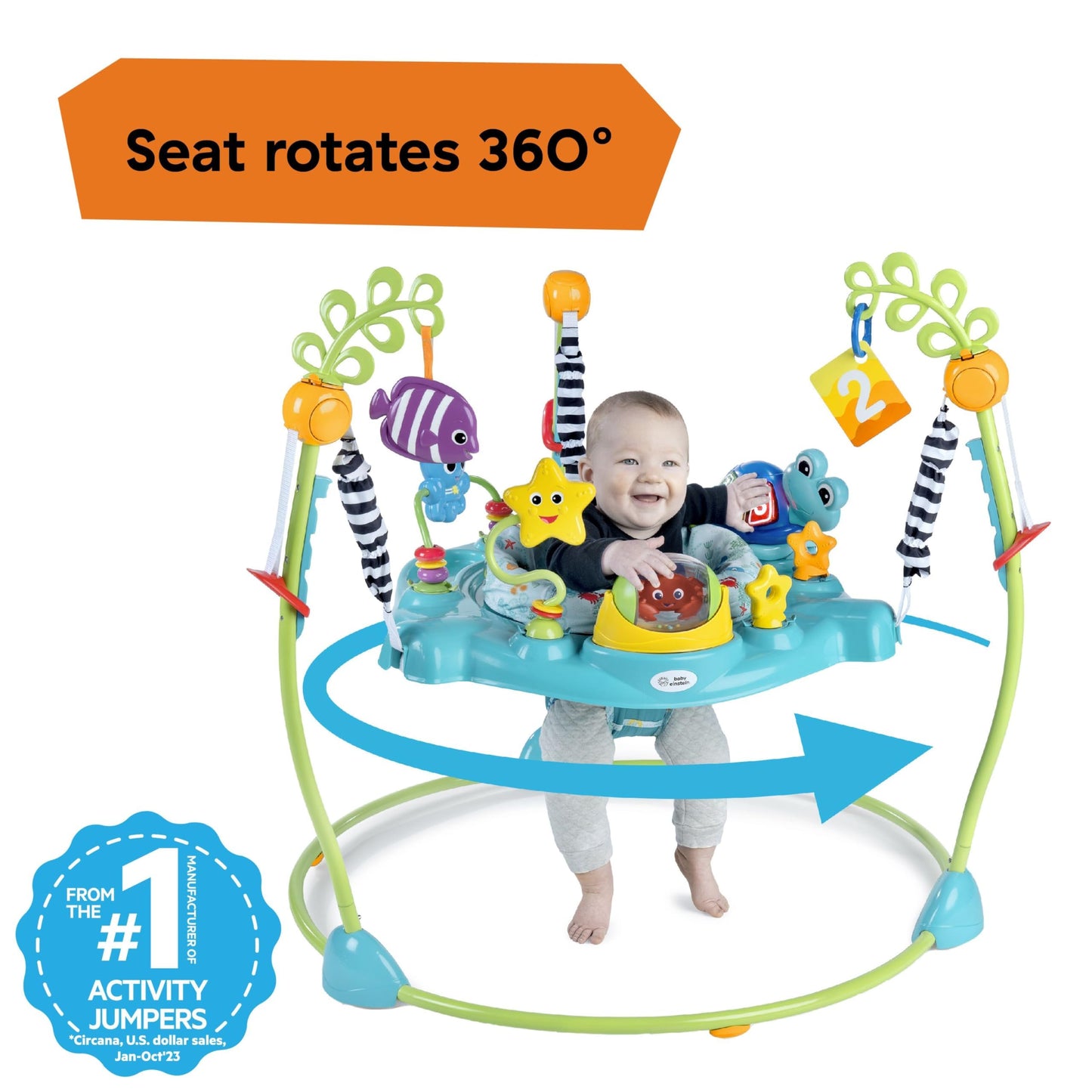Baby Einstein Ocean Explorers Curiosity Cove 2-in-1 Educational Activity Jumper and Floor Toy, Max weight 25 lbs., Ages 6 Months+, Unisex