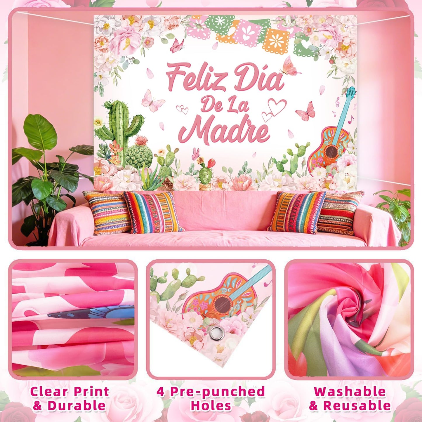 Feliz Da De La Madre Balloon Arch Kit 115 Pcs Mexican Mother's Day Balloon Garland Kit Rose Gold Pink White Balloons with Banner for Best Mom Ever Mothers Day Party Supplies