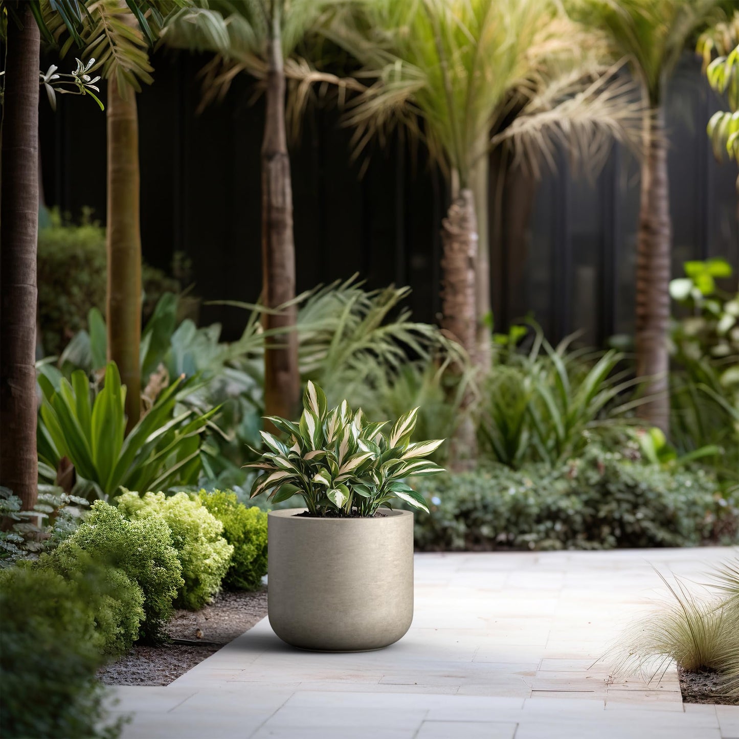 Kante Round Concrete Planter, 13.8 Inch Dia Classic-Style Large Pot with Drainage, Patina Concrete Finish with Painted Interior, for Indoor & Outdoor Plants, Home, Patio and Garden