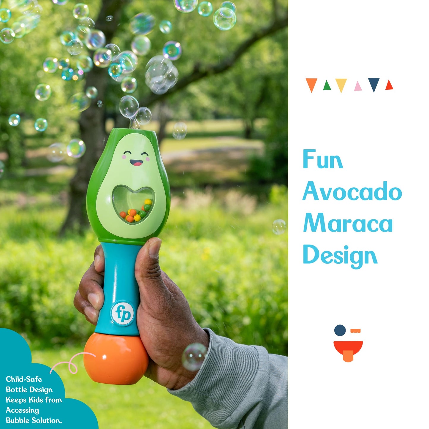 Little Kids Fisher-Price Toddler Toy Shake and Go Bubble Maraca 2-in-1 No Spill Bubble Wand and Musical Toy Maraca | Ages 18+ Months | Includes 4oz of Non-Toxic Bubble Solution