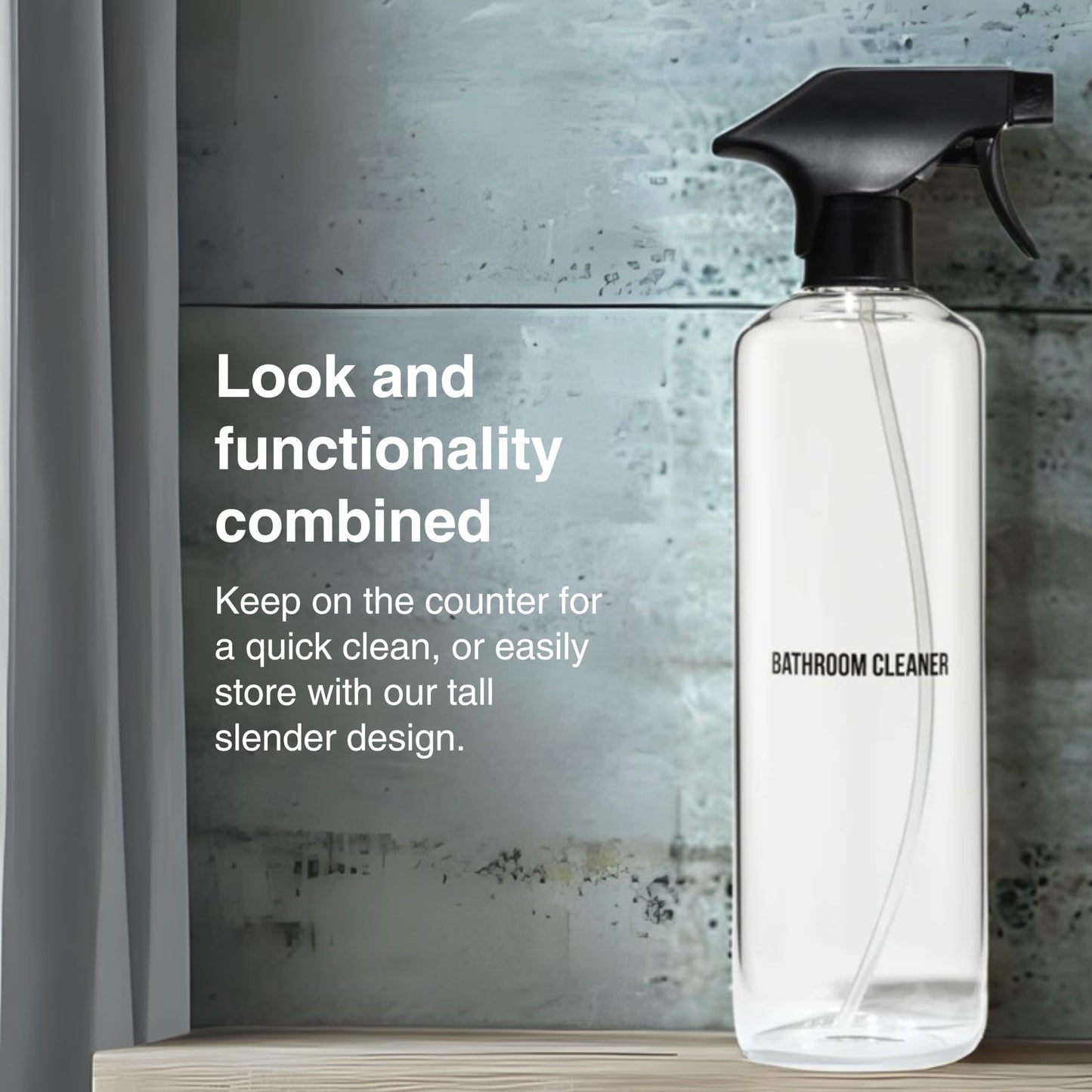 Public Goods Empty Glass Spray Bottle for Bathroom Cleaner | Refillable Spray Bottle for Cleaning | Made with Clear Borosilicate Glass for Toilets, Tile, Showers, Sinks | BPA Free | 24 Oz