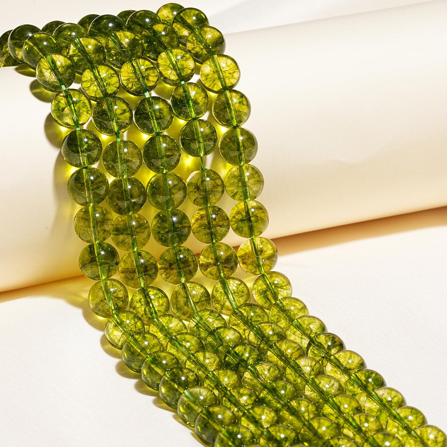 10mm Natural Peridot Gemstone Beads Polished Round Smooth Stone Beads for Bracelets Jewelry Making 15inch Loose Beads