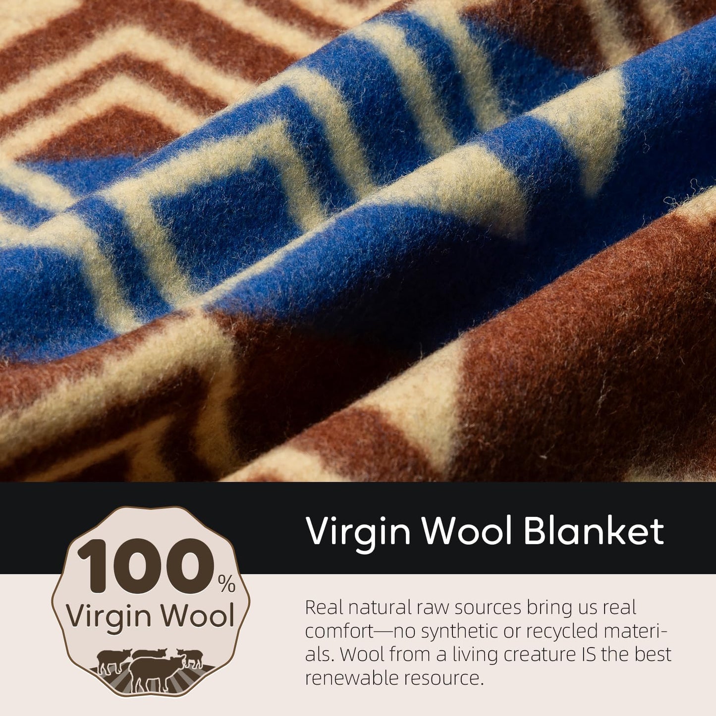 Molithe 100% Wool Blanket, 62" x 86", Warm, Thick, Washable, Military Wool Blanket, Great for Camping, Outdoors, Sporting Events, Survival Kits Rock