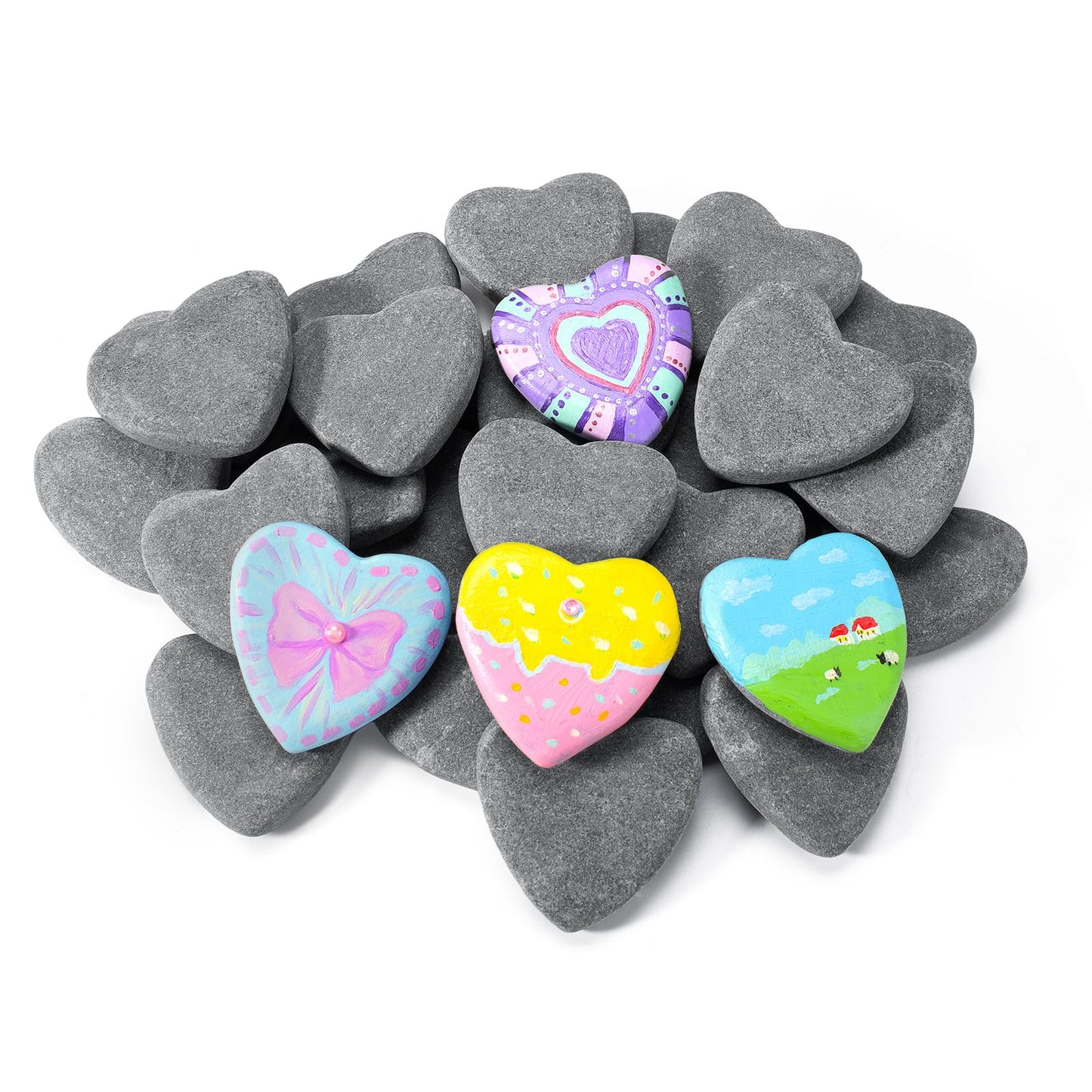 Simetufy 15 Pcs Heart-Shaped Rocks for Painting, 2in Valentine's Day Heart Stones, Natural River Rocks to Paint, Flat Painting Rocks, Smooth Rocks for Crafts, Stones for Girls DIY, Kindness Rocks