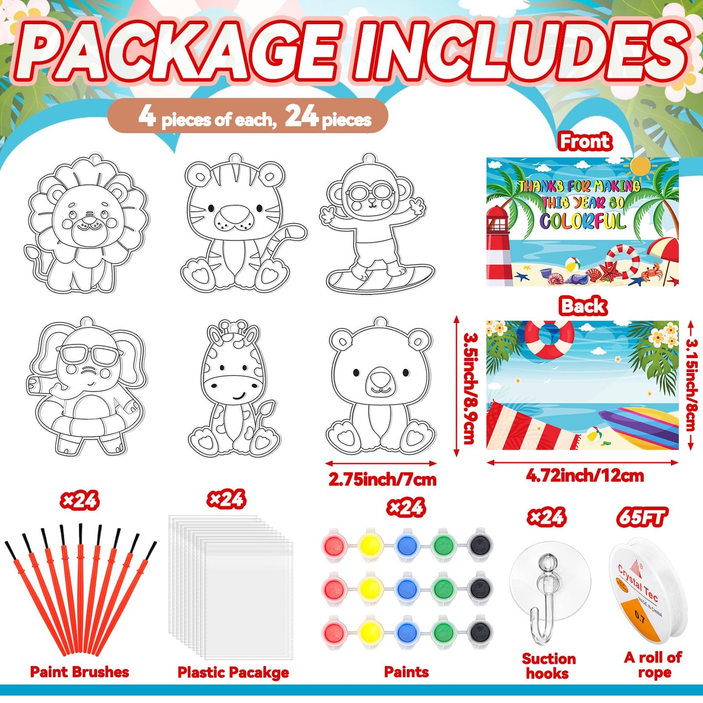 Kathfly 24 Sets /146 Pcs End of Year Gifts for Kids Suncatchers Craft Kit Create Your Own Window Paint Art Animals Beach Ocean Palm Themed Sun Catchers Craft Kits for School Graduation Party Exchanges