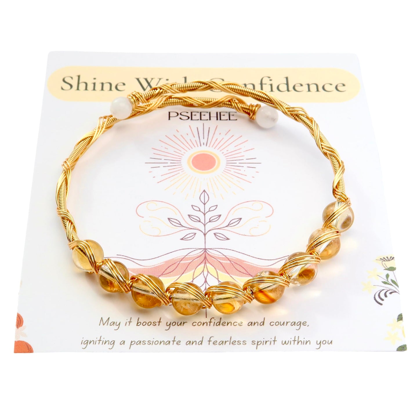 Handmade Genuine Citrine Crystal 14k Gold Filled Wire Wrapped Bracelet, Birthstone Chakra Healing Gemstone Crystal Beads Adjustable Bangle Cuff Jewelry Gift for Women