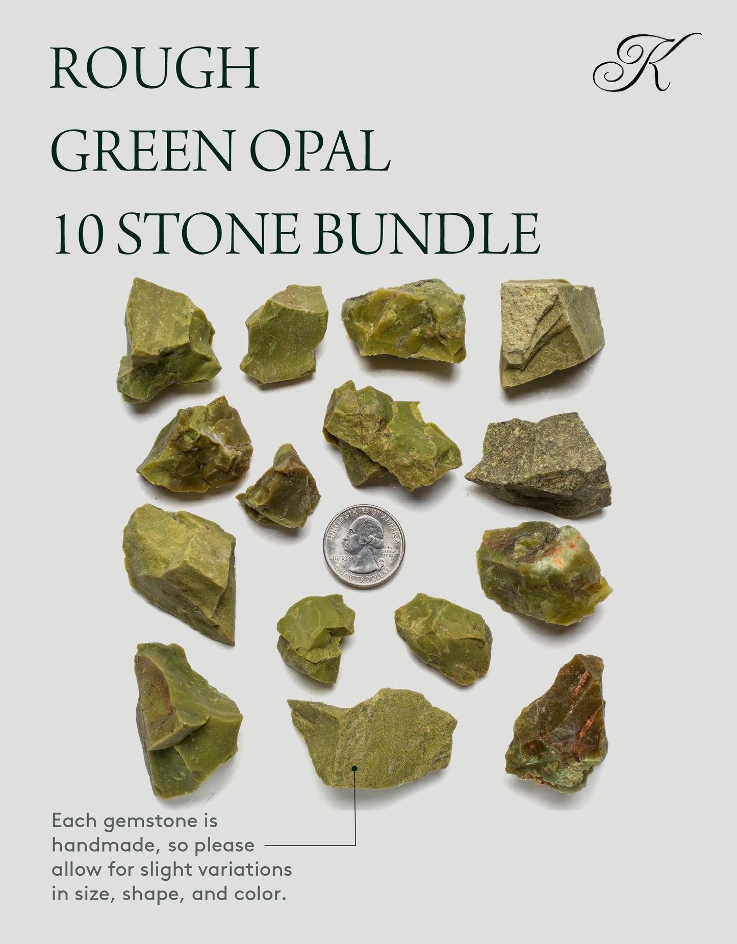 KALIFANO Rough Green Opal 10 Stone Bulk Bundle with Healing & Calming Effects - AAA Grade High Energy Raw Opalo Verde - Reiki Crystal Used for Rock Tumbling and Lapidary (Family Owned and Operated)