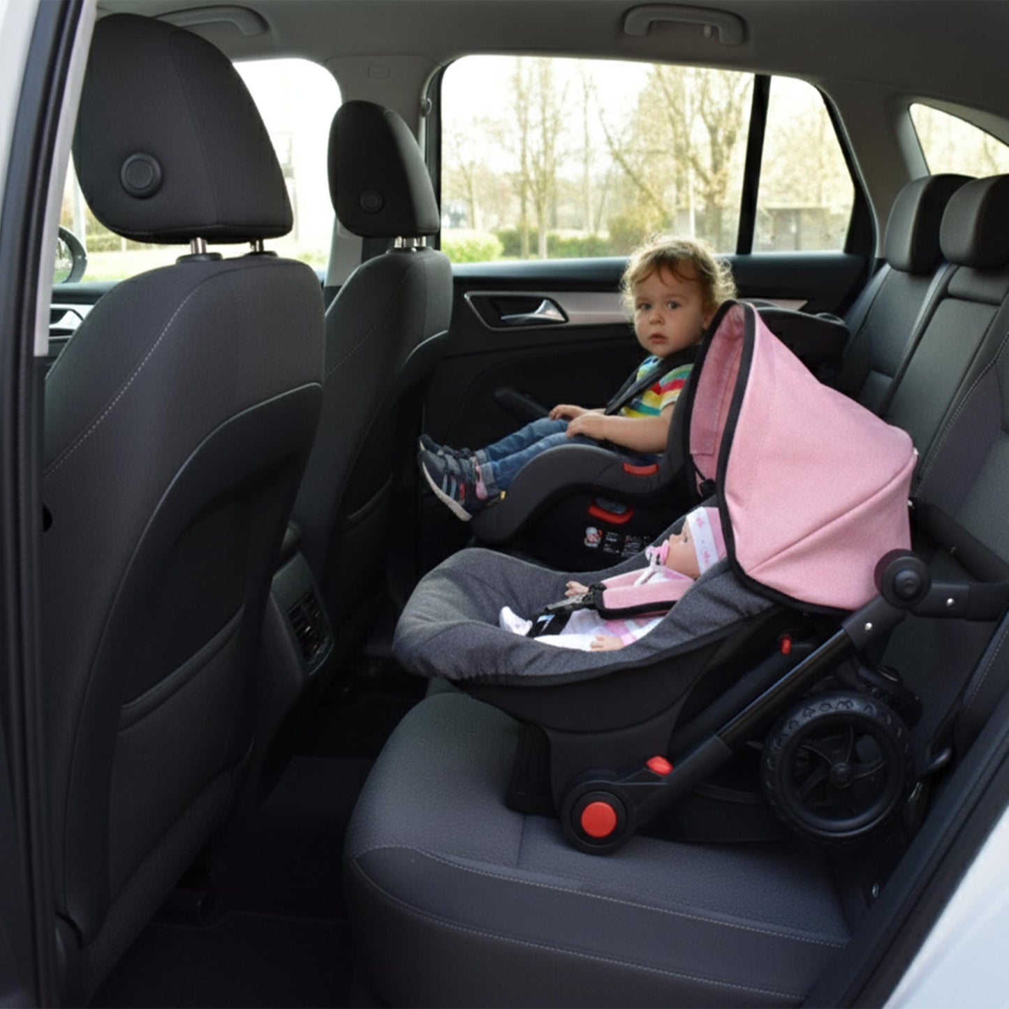 Baby Doll Convertible Travel Stroller for Girls Toddler Play Toy Car Seat Two in One Foldable Carriage for Kids with Diaper Bag Pretend Play Stroller for Doll
