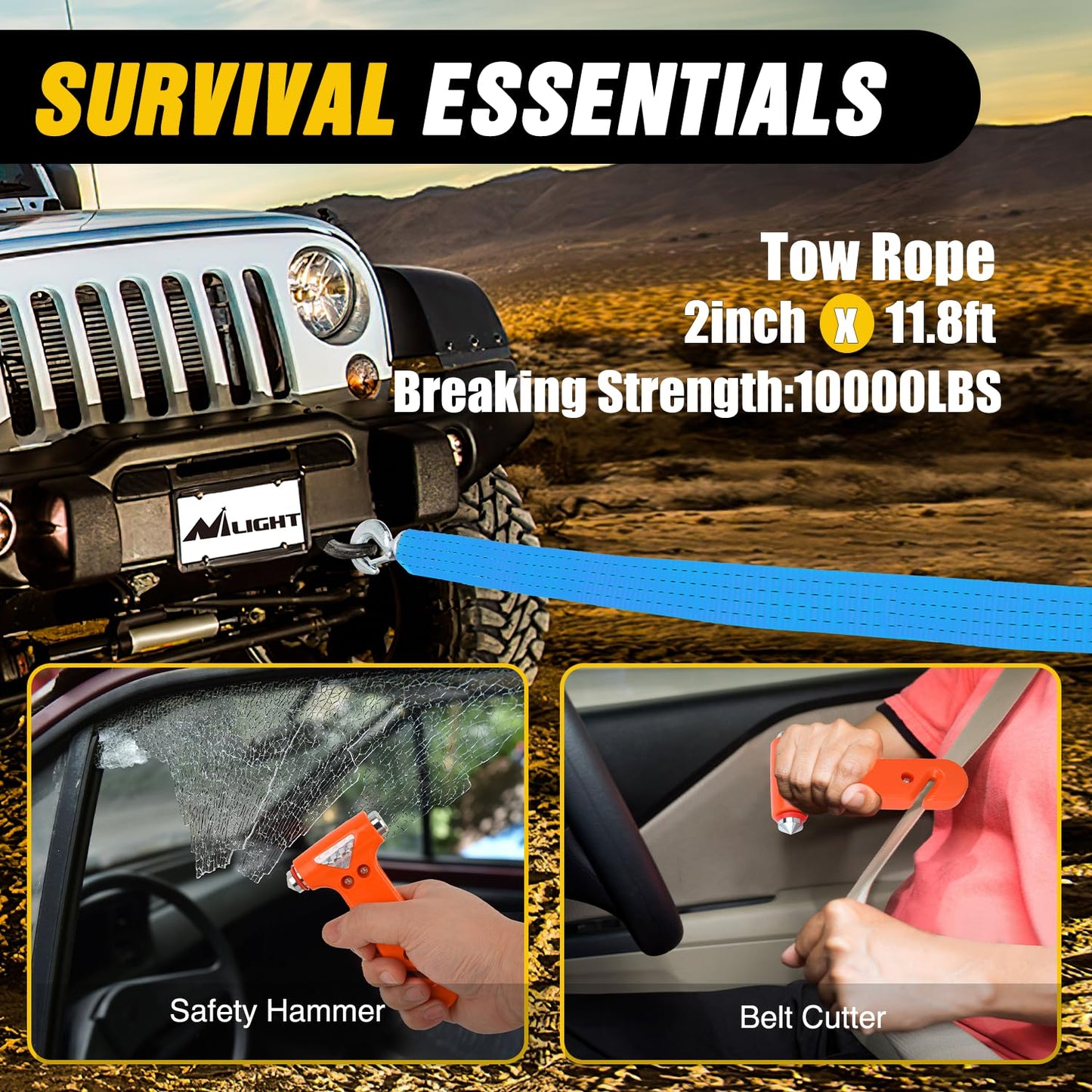 Nilight Car Emergency Kit with Jumper Cable, Tire Repair Tools Safety Assistance for Travel Camping Outdoor Cars Truck SUV RV, Roadside Essentials with Air Compressor