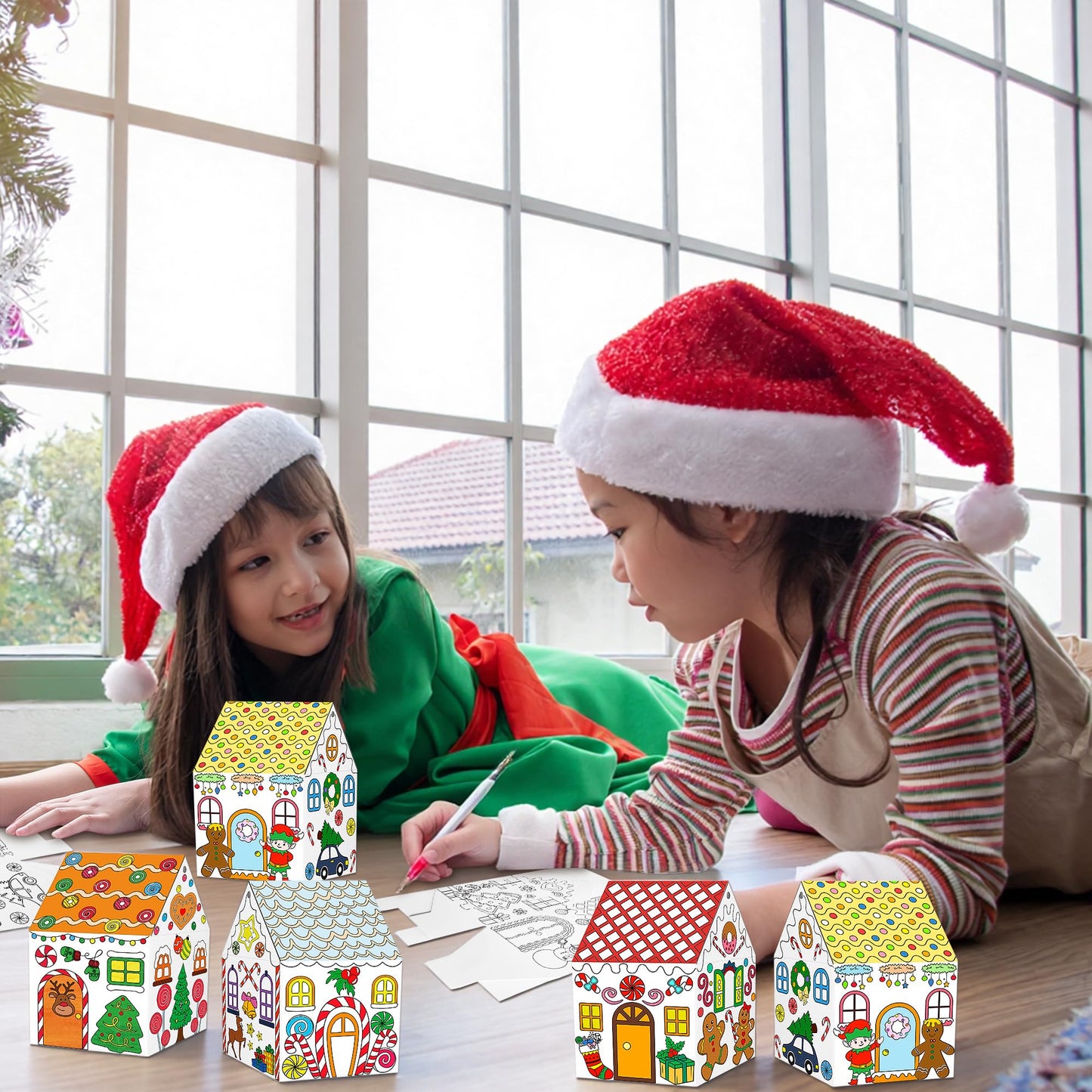 80UncleKimby 25Sets Christmas Gingerbread House Coloring Kit Cardboard Houses to Color with Twines Xmas DIY Painting Arts Crafts Classroom Activities Holiday Party Favors Bulk