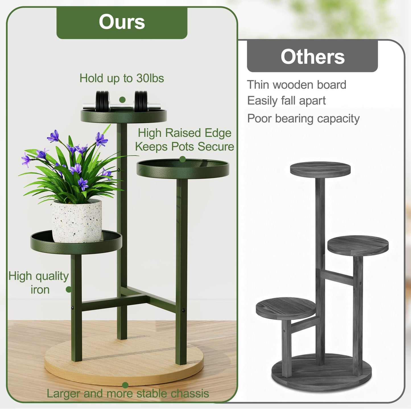 NQW 3 Tiered Tall Plant Stand for Multiple Plants Corner Display Rack Tiered Flower Stand Plant Table for Living Room Balcony Garden Patio