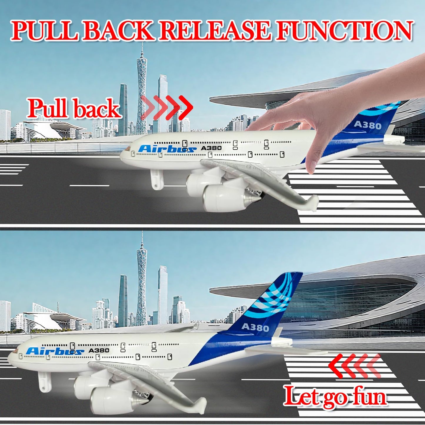 OTONOPI Airplane Toy A380 for Kids, Bump and Go Pull Back Airlines Die Cast Metal Airbus Plane Toy with Lights and Sounds, Model Airplane Toy for Boys & Girls Age 3-12 for Gift and Collection
