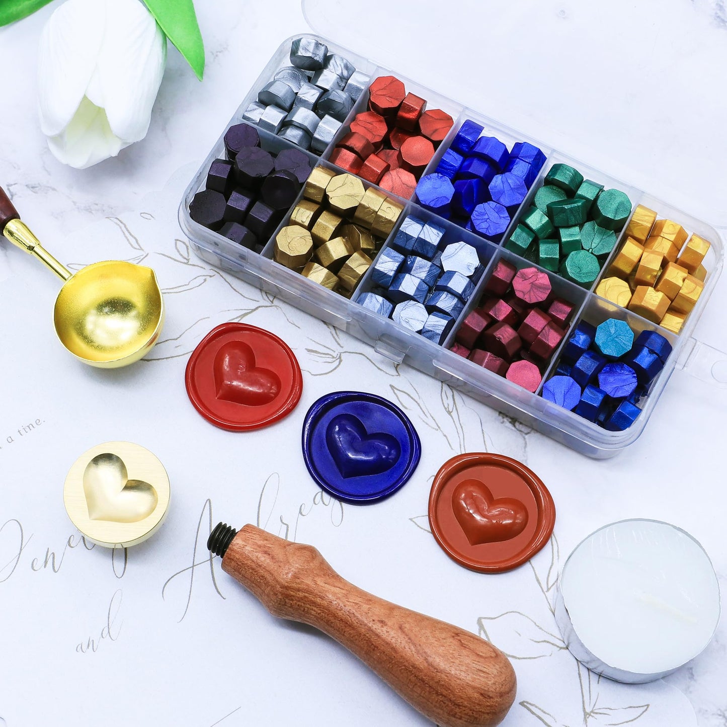 SWANGSA 3D Heart Seal Stamp Kit With 200pcs Wax Beads, Great for Embellishment of Invitations, Wine Packages, Gift Ideas