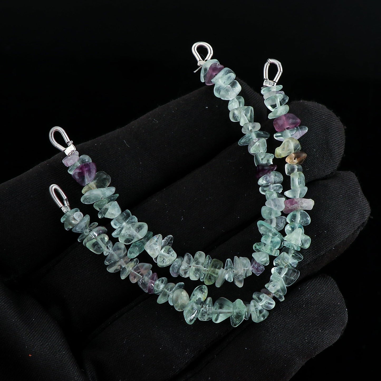 CRYSTALIS 2pcs Natural Fluorite Gemstone Connector with Loops, Uncut Chips Nuggets Beads, Healing Crystals, Jewelry Making Supply, Keychains, Hanging Accessories, DIY Ideas, Strands, Crafts, 4" inch