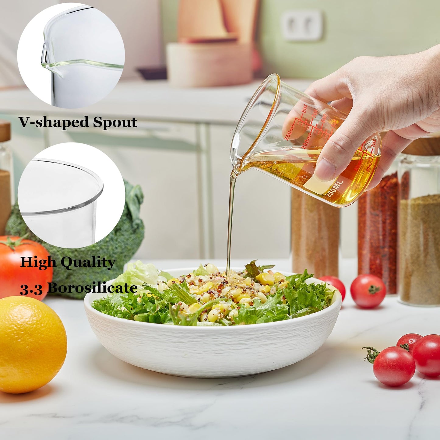 Ackers Mini Glass Measuring Beaker Set, Borosilicate, 2oz 4oz 8oz Measuring Cups