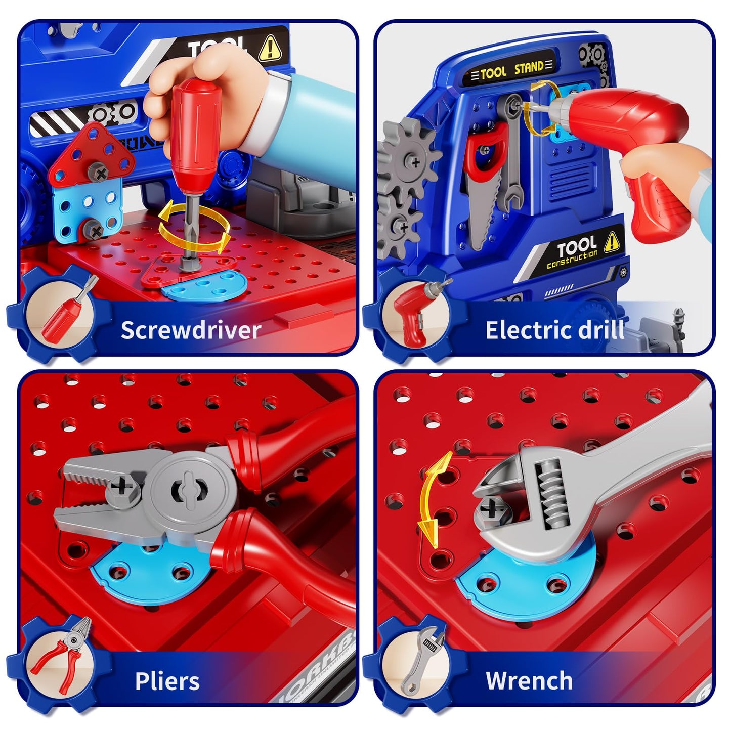 Kids Tool Bench Set, 142Pcs Toddler Tool Toy Playset with Electric Drill & Realistic Tools, STEM Building Pretend Play Construction Toys for Boys, Toddlers Toys Gifts for Ages 3 4 5 6 7 Year Olds