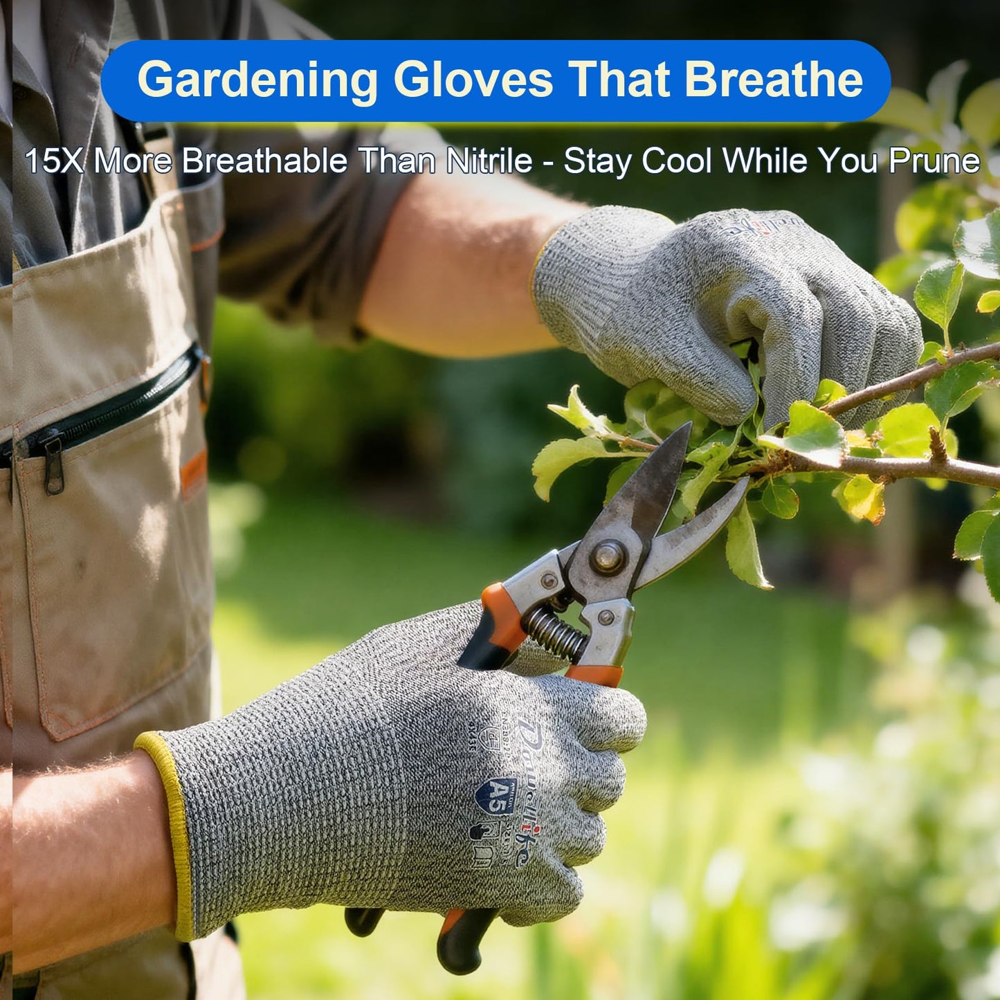 Dowellife Cut Resistant Work Gloves for Men & Women - ANSI A5 & EN388 Level 4, Breathable PU Coated, Grey Non-Marking - for Gardening, Fishing, Automotive, Construction, Wood Carving (Large, Grey)