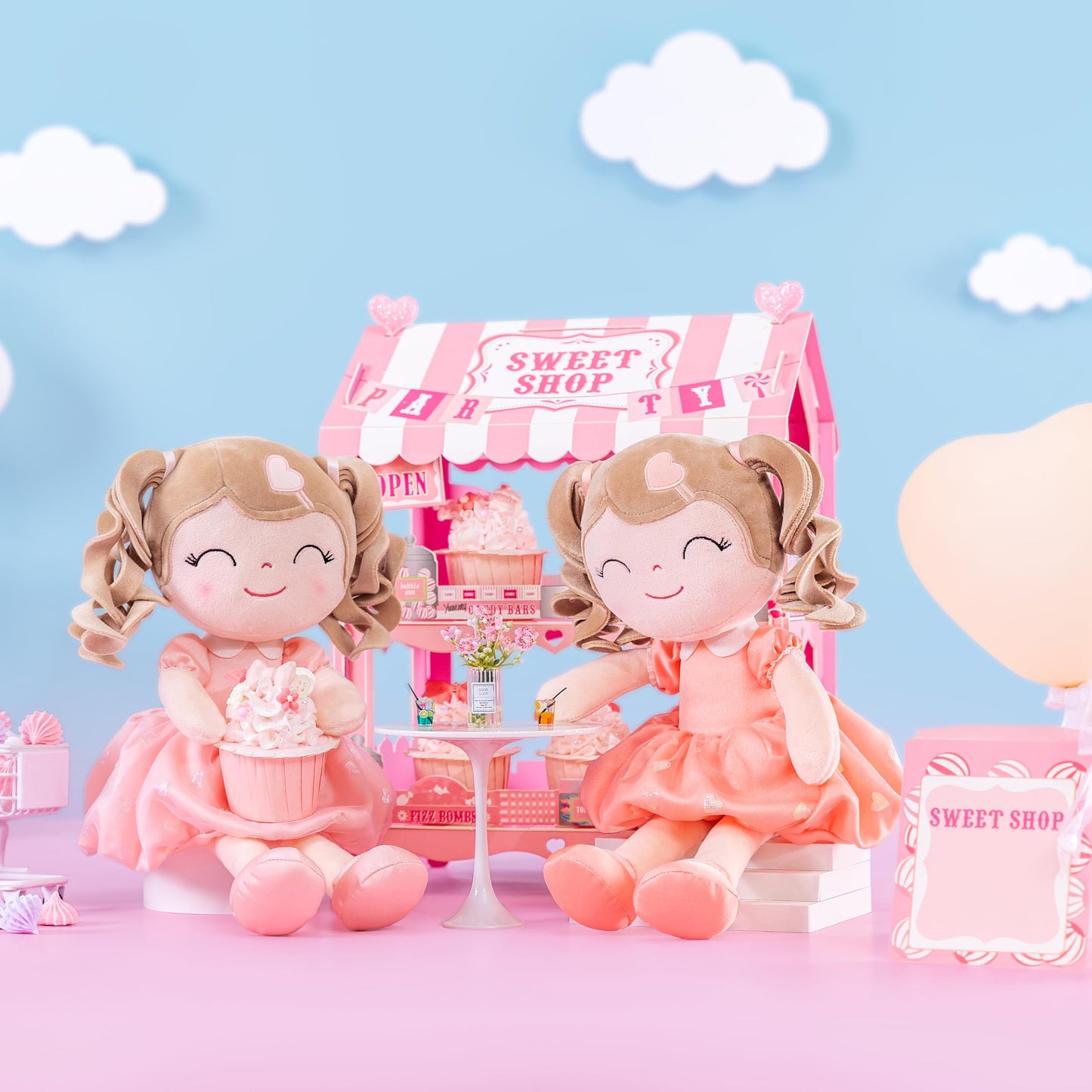 Gloveleya Baby Doll Baby Girl Gifts Plush Curly Kids Girl Toys with Love Toys for Ages 2-4 Toddler Toy Pink