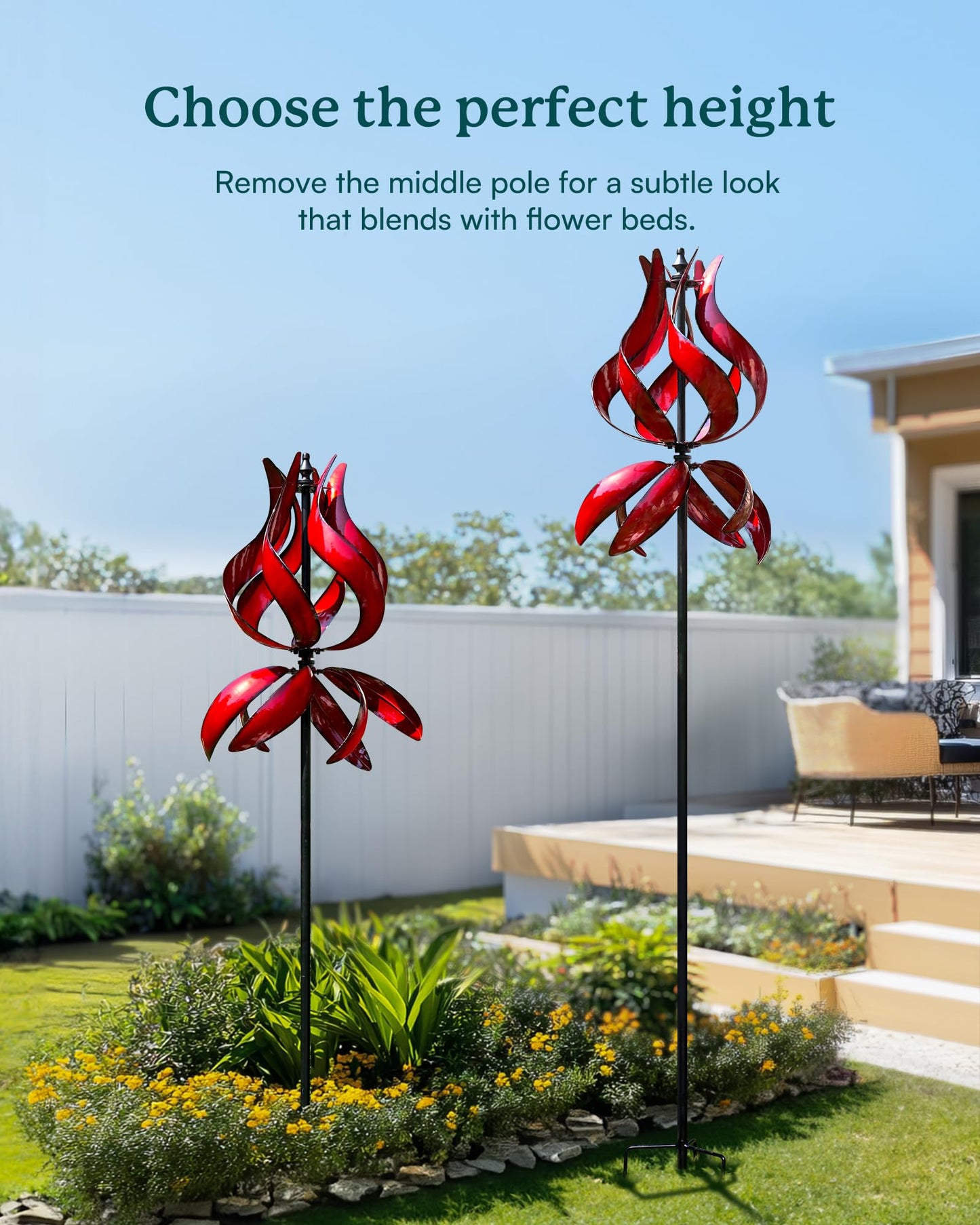 Cyan Oasis Yard Garden Wind Spinners - Large Outdoor Metal Wind Spinners with Stake, Yard Art Lawn Garden Decor (19" W x 87" H)