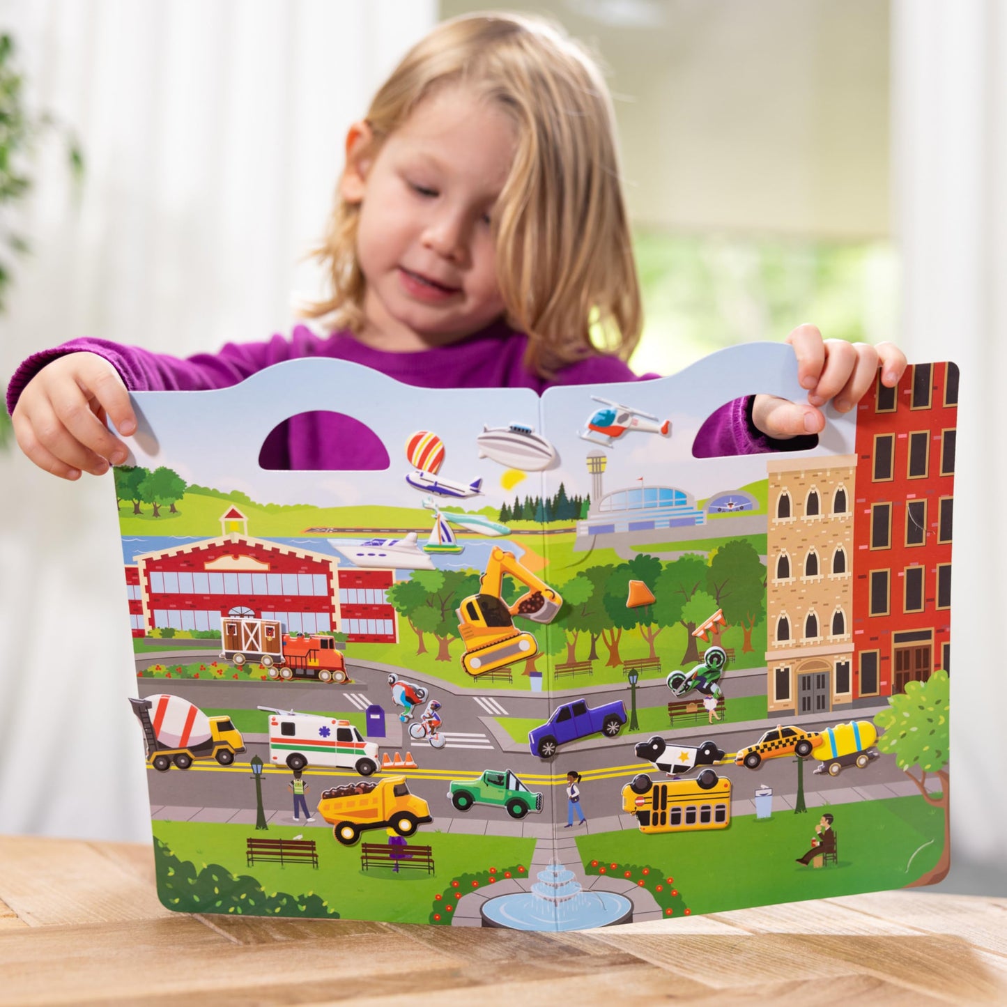 Melissa & Doug Vehicles Puffy Sticker Play Set Travel Toy with Double-Sided Background, 32 Reusable Puffy Stickers