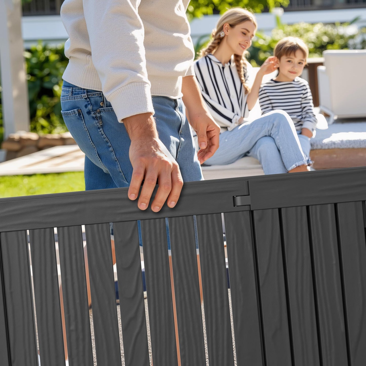NUNU LAB Outdoor Chaise Lounges Set of 2, 5-Position Adjustable Patio Recliners with All-Weather Resin, Sun Loungers for Deck, Garden, Beach, Pool Sunbathing (Black Wood Grain, Set of 2)
