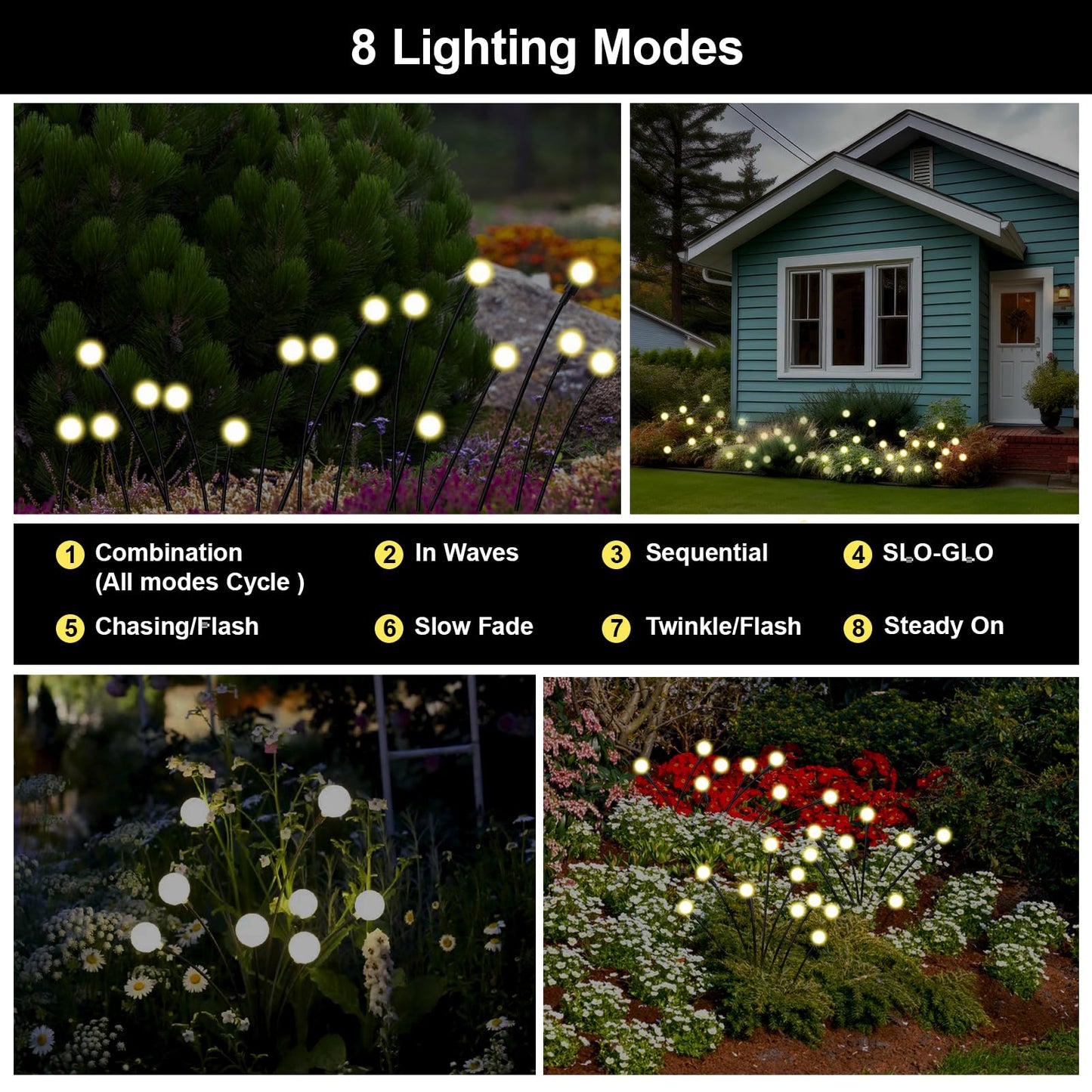 Galavasen Firefly Lights Solar Outdoor, 8 Modes 800mAh Swaying Solar Firefly Garden Lights Stakes Outdoor Waterproof for Outside Yard Patio Plant Christmas Holiday Garden Decor Warm White(6 Pack)