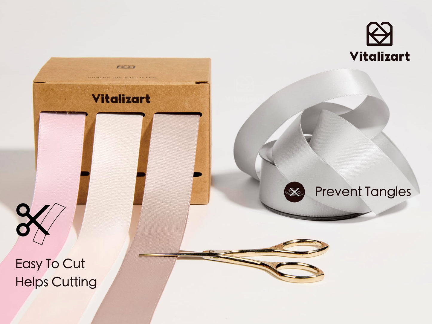 Vitalizart Ribbon for Gift Wrapping 1" x 30Yd Doubel Face Continuous Functional Satin Ribbon for Crafts Silk Like Fabric Flower Bouquet Birthday Party Bridal Shower Wreath Hair Pink White Nude