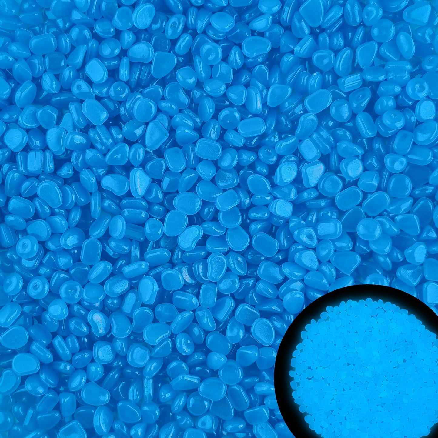 4000pcs 5-8mm Bule Glowing Pebbles Glow Pebbles Aquarium Rocks Glow in The Dark Decorative Stones for Walkways Driveway Yard Grass Fish Tank Plant Pots