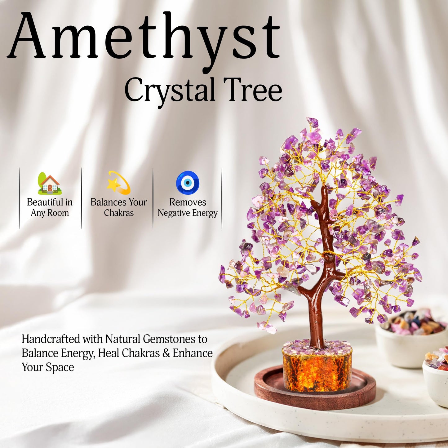YATSKIA Amethyst Crystals Tree of Life - Stones and Crystals - Bonsai Tree - Good Luck Gifts for Women - Meditation Accessories - Chakra Stones Decor