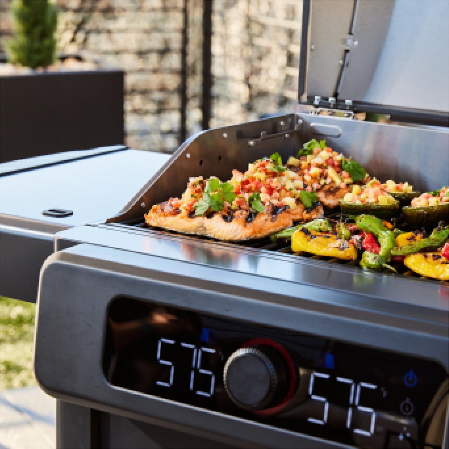 Current Model G Dual Zone Grill, Smart Electric Outdoor Grill with 200-700°F Range for Searing & Roasting, Digital Precision, Independent Heat Zones, Apartment-Friendly & Weather-Resistant, Moon Dust