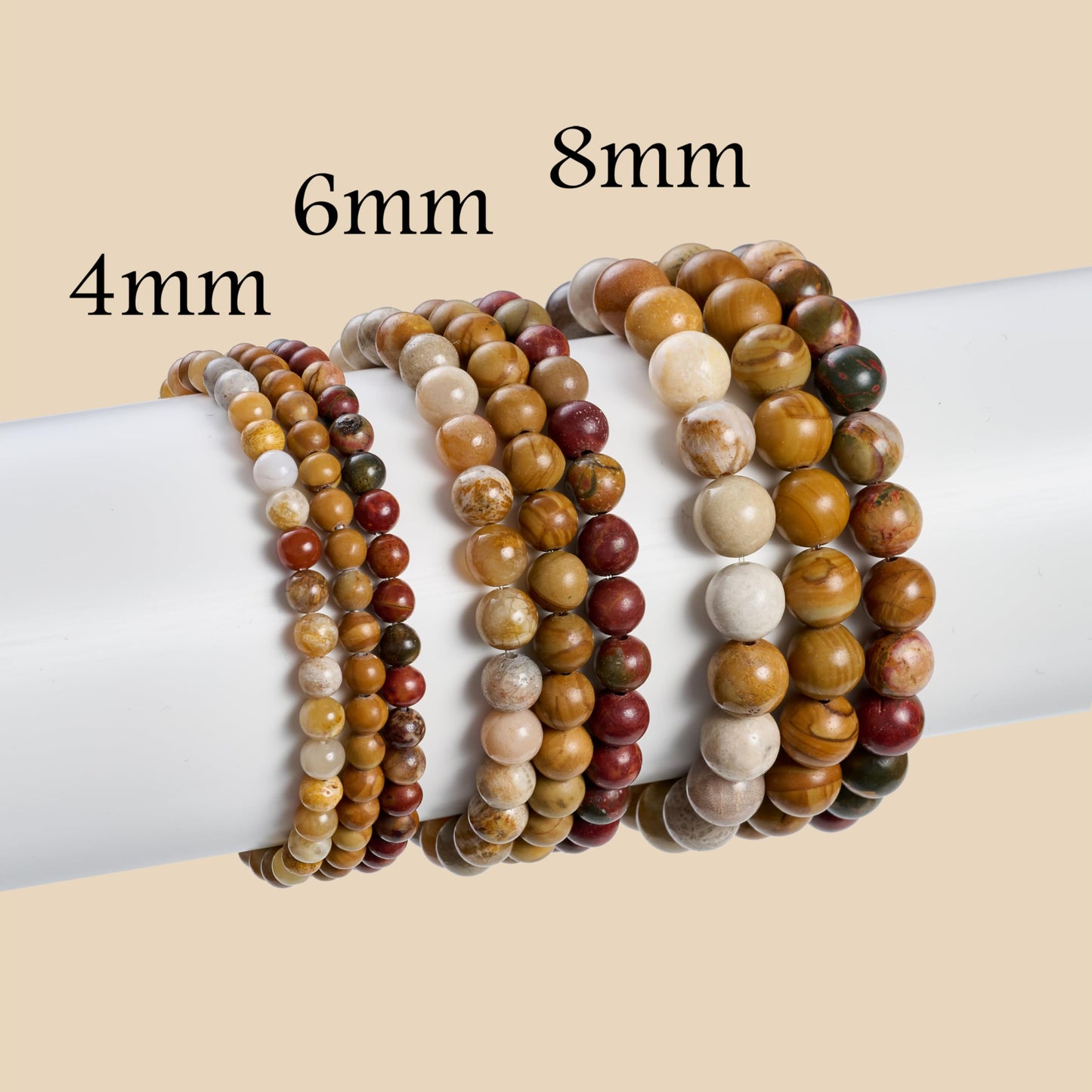 Bivei 3-Piece 8mm Beaded Bracelets for Women – Coral Jade, Wood Grain Jasper, Picasso Jasper – Handmade Natural Crystal Stretch Elastic Jewelry for Meditation, Yoga, Protection Gifts