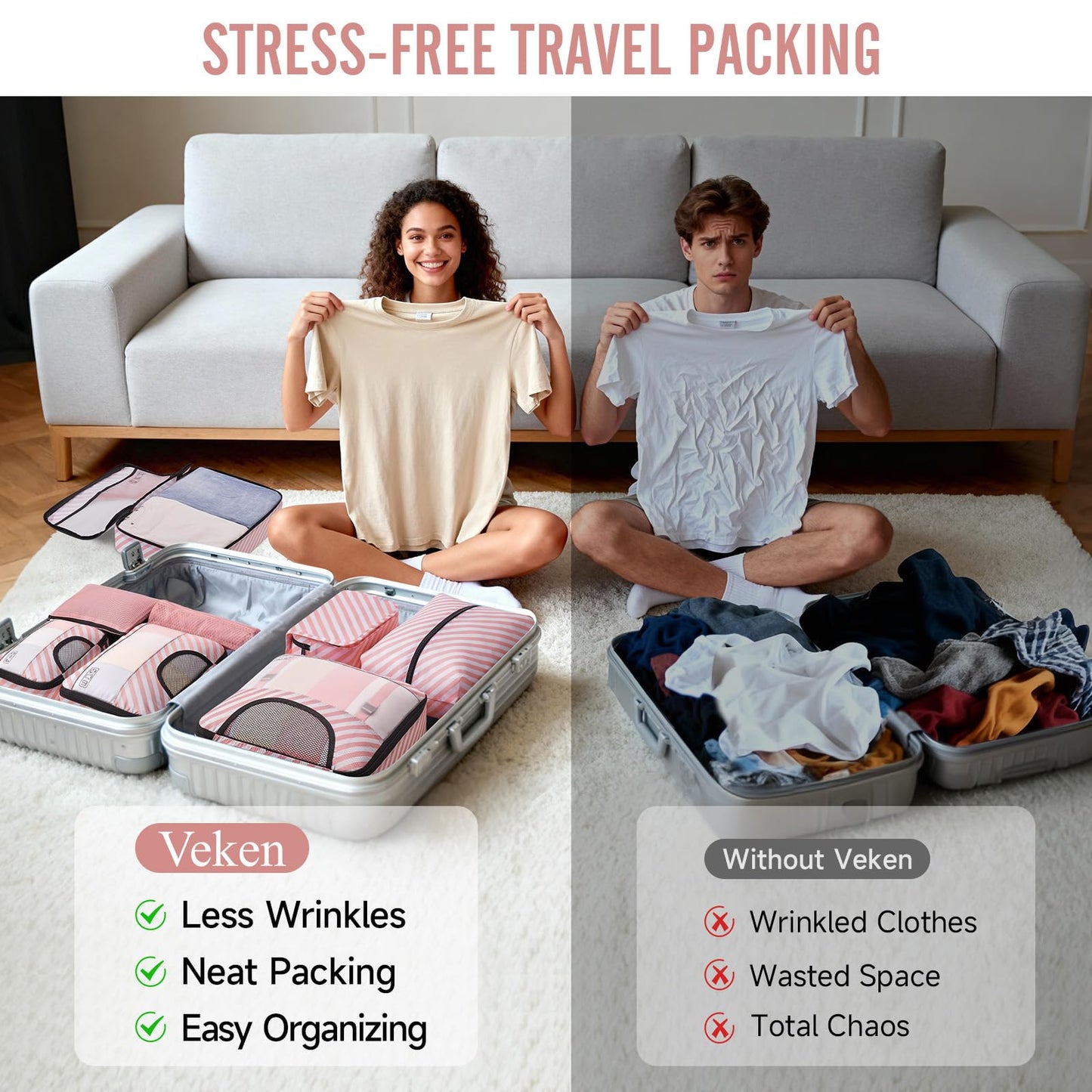 8 Set Packing Cubes for Travel Essentials, Suitcase Organizer Bags in 4 Sizes, Carry-On Luggage Accessories with Laundry Bag, Airplane Must Have, Gifts for Women Men