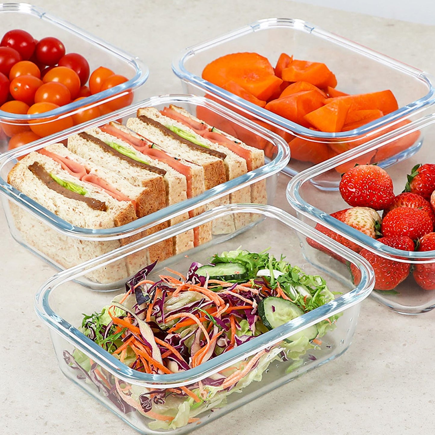 KOMUEE 30 oz 5 Pack Glass Meal Prep Containers, Glass Storage Containers with Lids - Dishwahser, Microwave, Oven and Freezer Safe