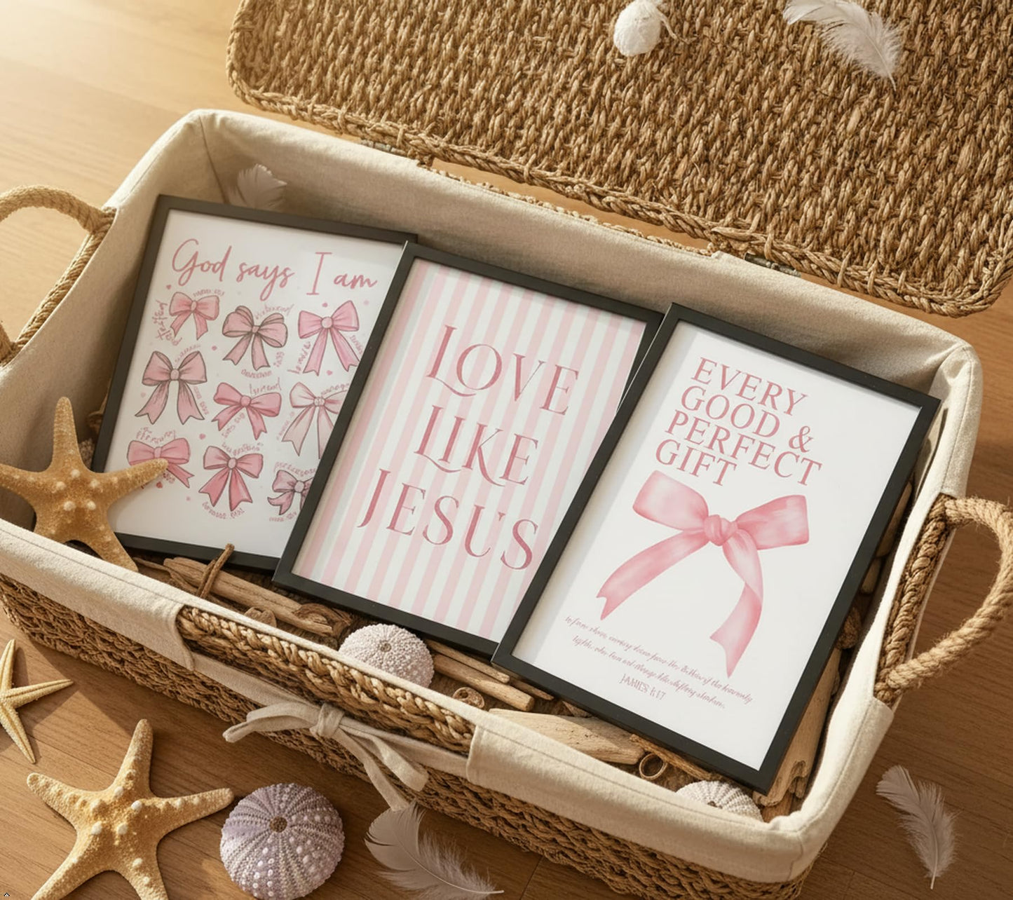 3Pcs Pink Bow Canvas Wall Art, Coquette Preppy Painting Pictures Wall Decor, Christian Inspirational Bible Posters Print Artwork for Girls Dorm Room, Apartment, Home Decoration 16x24 Unframed