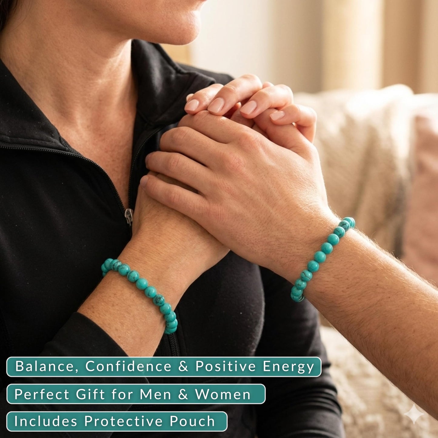 Cherry Tree Collection Turquoise Howlite Green Beaded Bracelet – Genuine 8mm Gemstone Stretch Bracelet for Men & Women – Handmade Crystal Bracelet - (Turquoise Howlite Green - S)