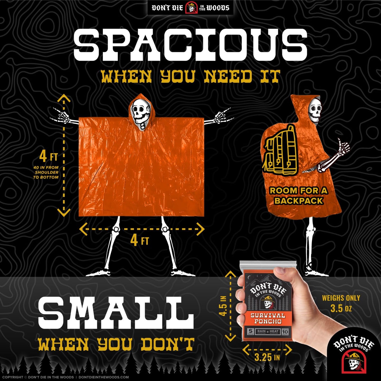 Don't Die In The Woods - Survival Poncho [4-Pack Starter Set] - Rain Protection + Heat Retention - Wearable Emergency Space Blanket For Hiking Camping Outdoor Gear (Green/Orange)