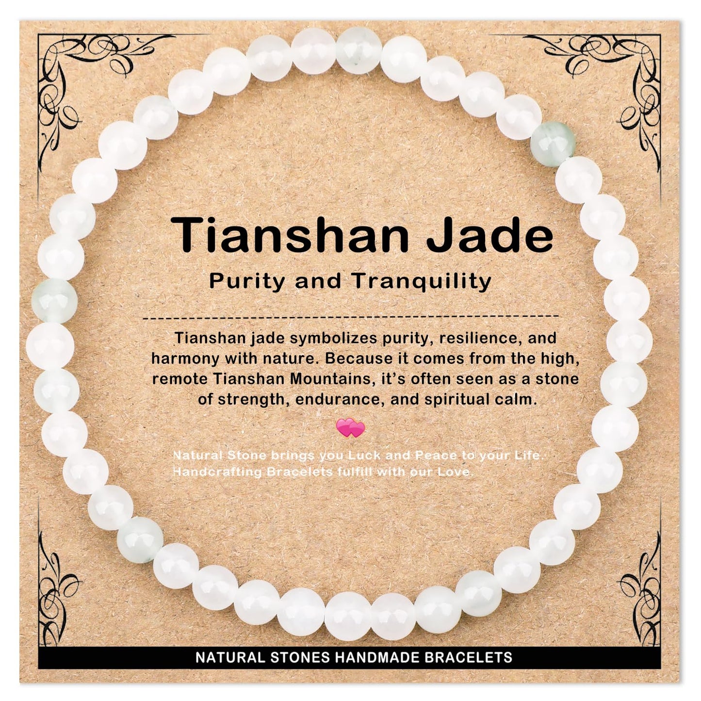 AD Beads 4mm Handmade Tianshan Jade Elastic Bracelet Natural Gemstone for Purity and Tranquility Meditation, Yoga, Healing and Energy Gift for Men Women