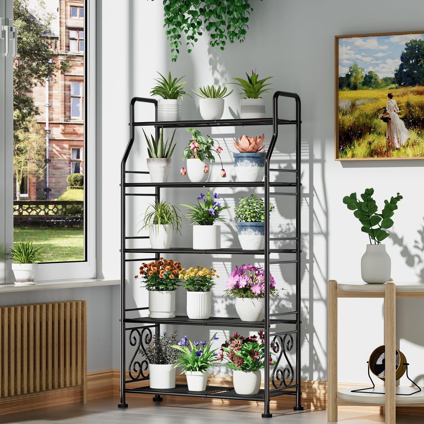 GIOTORENT Plant Stand Outdoor Indoor 5 Tier Metal Waterproof - 53.2" Plant Shelf for Patio, Balcony, Living Room, Large Capacity Tiered Plant Rack, Black