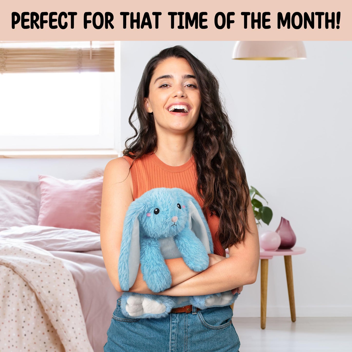 Bunny Microwavable Stuffed Animal – 1.5 lb Unscented Heating Pad Plush, Soft Cozy Bunny Toy for Relaxation and Comfort, Gift for Women, Girls, Adults & Kids by Happy Fuel, Blue
