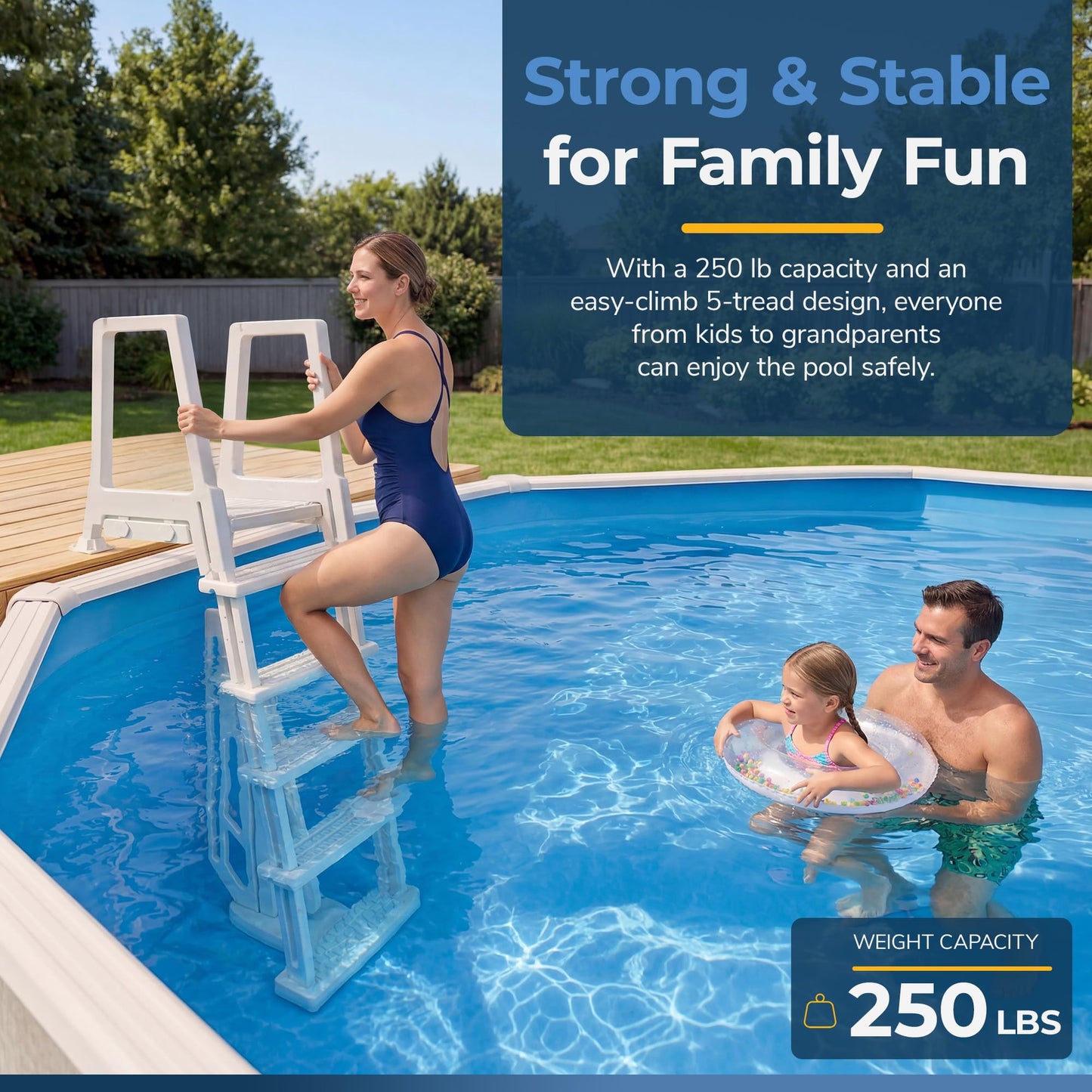Blue Wave 5 Tread Above Ground Pool Ladder - Heavy Duty Resin Pool Steps for 48 to 54 in Deck Heights - 5-in Non-Skid Treads, Rust-Free with 250 lb Weight Capacity, White